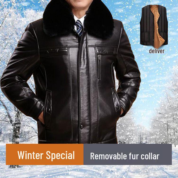 Men's Warm Leather Jacket for Middle-aged & Elderly 