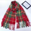 Women's Red Plaid Winter Shawl - Warm, Thick Korean Style with Tassels