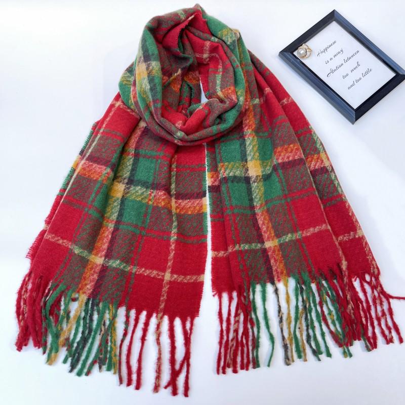 

Women s Red Plaid Winter Shawl - Warm, Thick Korean Style with Tassels