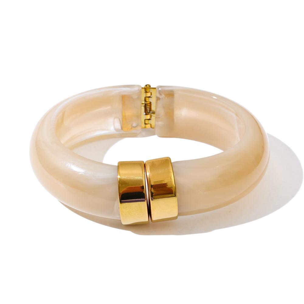 Yhpup 66mm Groen Roze Bruin Paars Acryl Dikke Armband Manchet voor Vrouwen Roestvrij Staal Nieuwkomers 2025 Polssieraad Cadeau