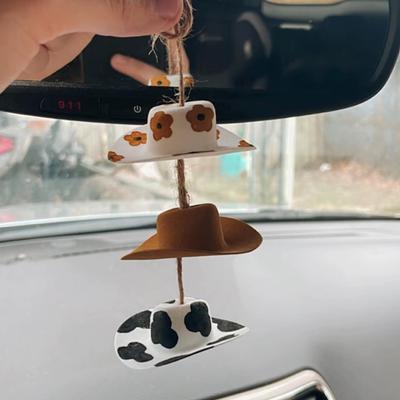 1 Set Cowboy Hat Car Charm For Car Rear View Mirror, Home, Office Decorations