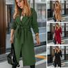 Autumn Winter New Plus Size Women's Extended Woolen Coat European Style Lace Up Overcoat