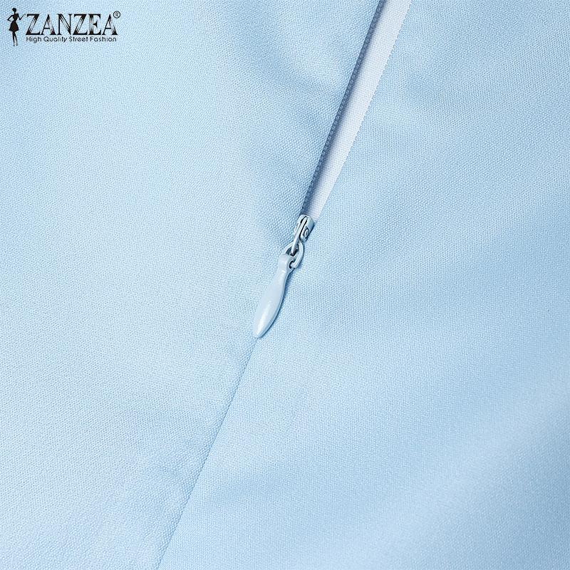 ZANZEA Robe d'été décontractée pour femme, col rond, manches courtes, imprimé patchwork