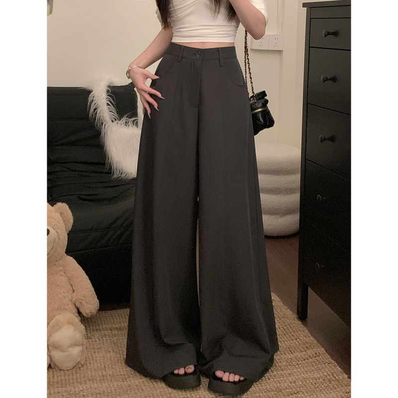 Kumikumi Retro Pure Color High Waist Casual Pants Suit Pants Women's Autumn Loose Drooping Loose Pants Mop Pants
