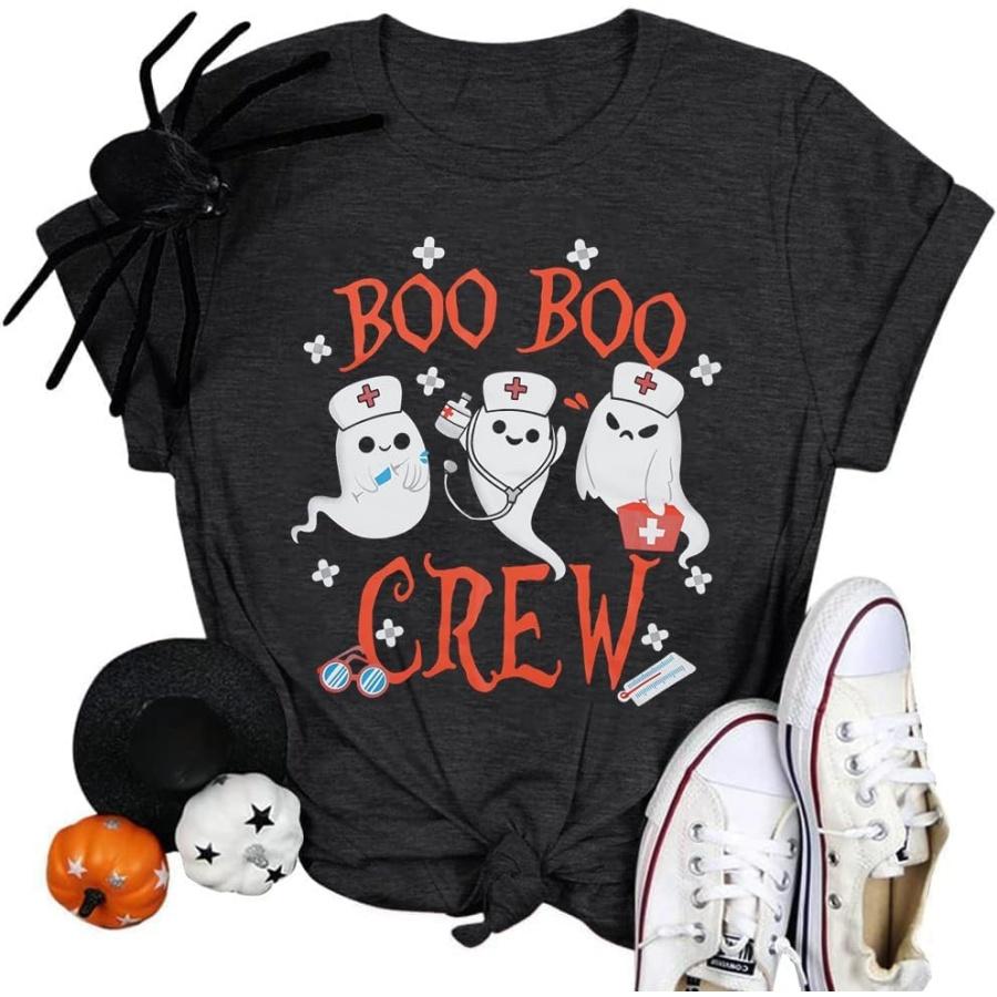 Хэллоуинская рубашка KIMSOONG для женщин Футболка Boo Boo Crew Смешные футболки с призраком-медсестрой Милый топ с круглым вырезом и хэллоуинским принтом S