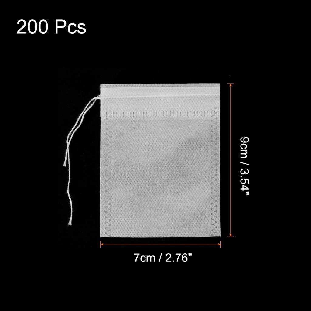 Uxcell Disposable Tea Bags, Empty Non-Woven Tea Filter Bags with String Seals, 200 Bags, 9 X 7 Cm