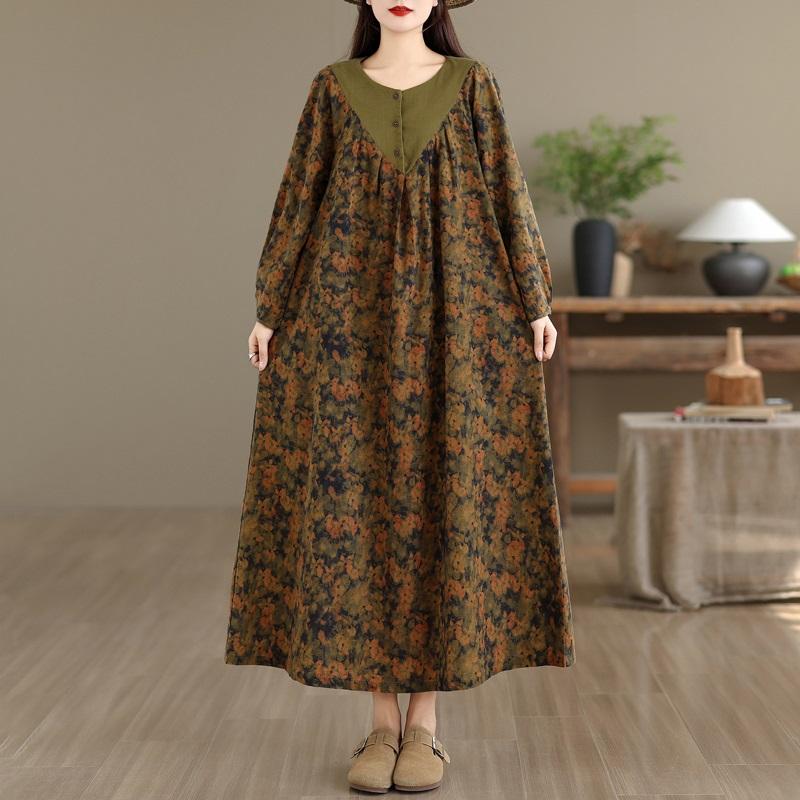 Sukienka bawełniana plus size z długim rękawem w stylu vintage w kwiaty nowość sukienki dla kobiet codzienna luźna wiosenna jesienna sukienka