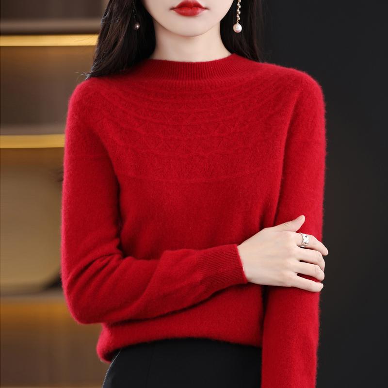 

Женский свитер с полуводолазкой, кашемир Цинхэ, 30% кашемир, 70% шерсть, зимний вязаный пуловер, осенний свитер, кашемировый свитер XXL красный