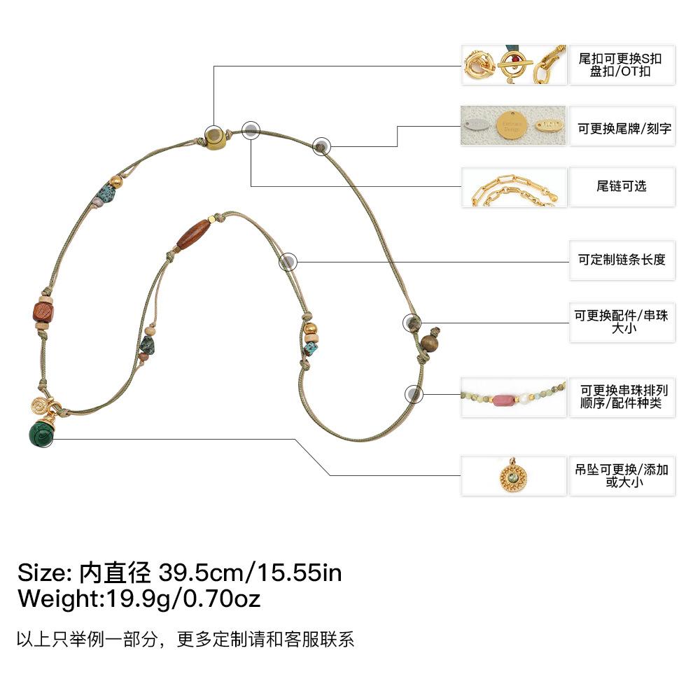 Original design retro light luxury natural hand-woven Tibetan necklace beaded tiger's eye stone pendant long sweater chain