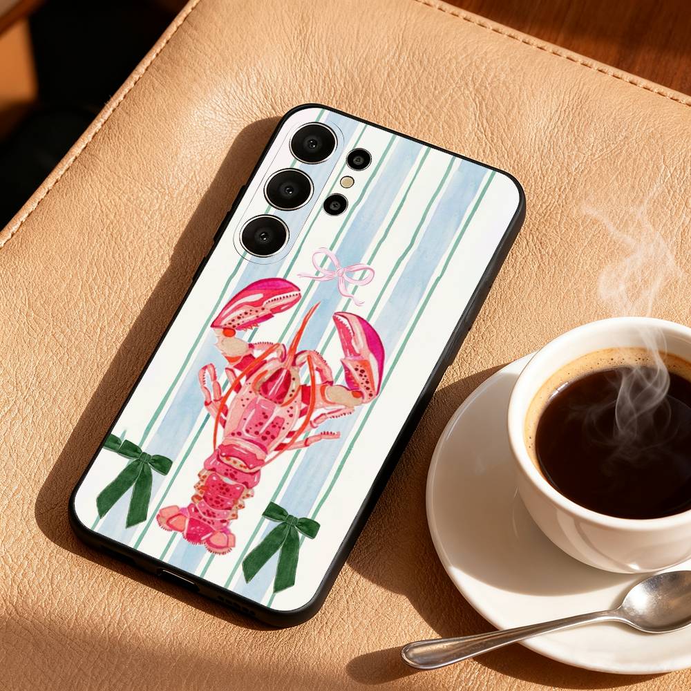 1PC Illustration of a Lobster Phone Case For Samsung S26,S25,24,23,22,30,21,10,9,Ultra,Plus,Lite,FE Soft Black Case