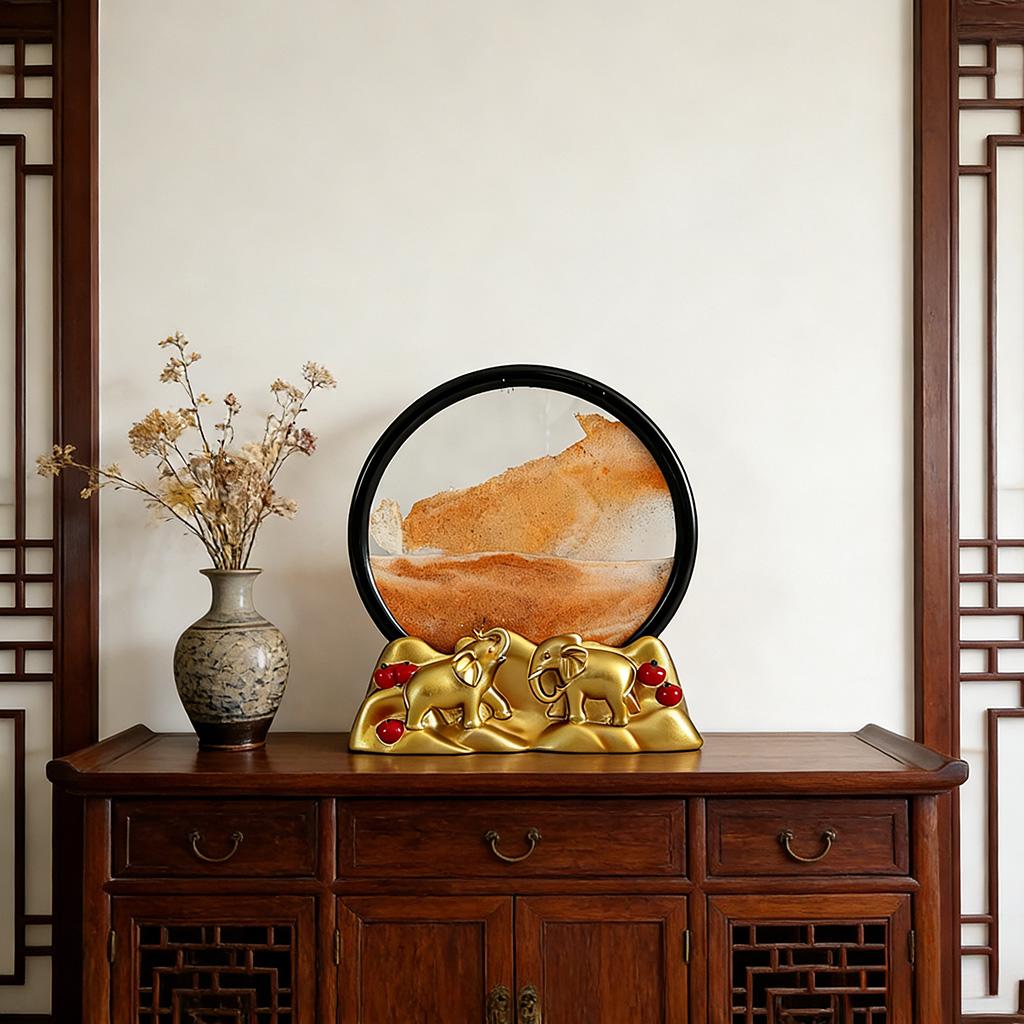 

3D Moving Sand Art Elephant Figurine, Dynamic Quicksand Hourglass, Feng Shui Lucky Elephant Decor, Round Glass Sandscape
