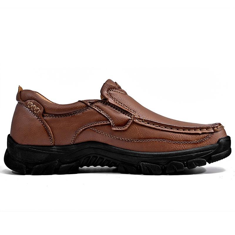Men's Waterproof Slip On Faux Leather Hiking Shoes for Male Outdoor Non-Slip Walking Sneakers Casual Loafers Work Shoes Comfortable Short Boots