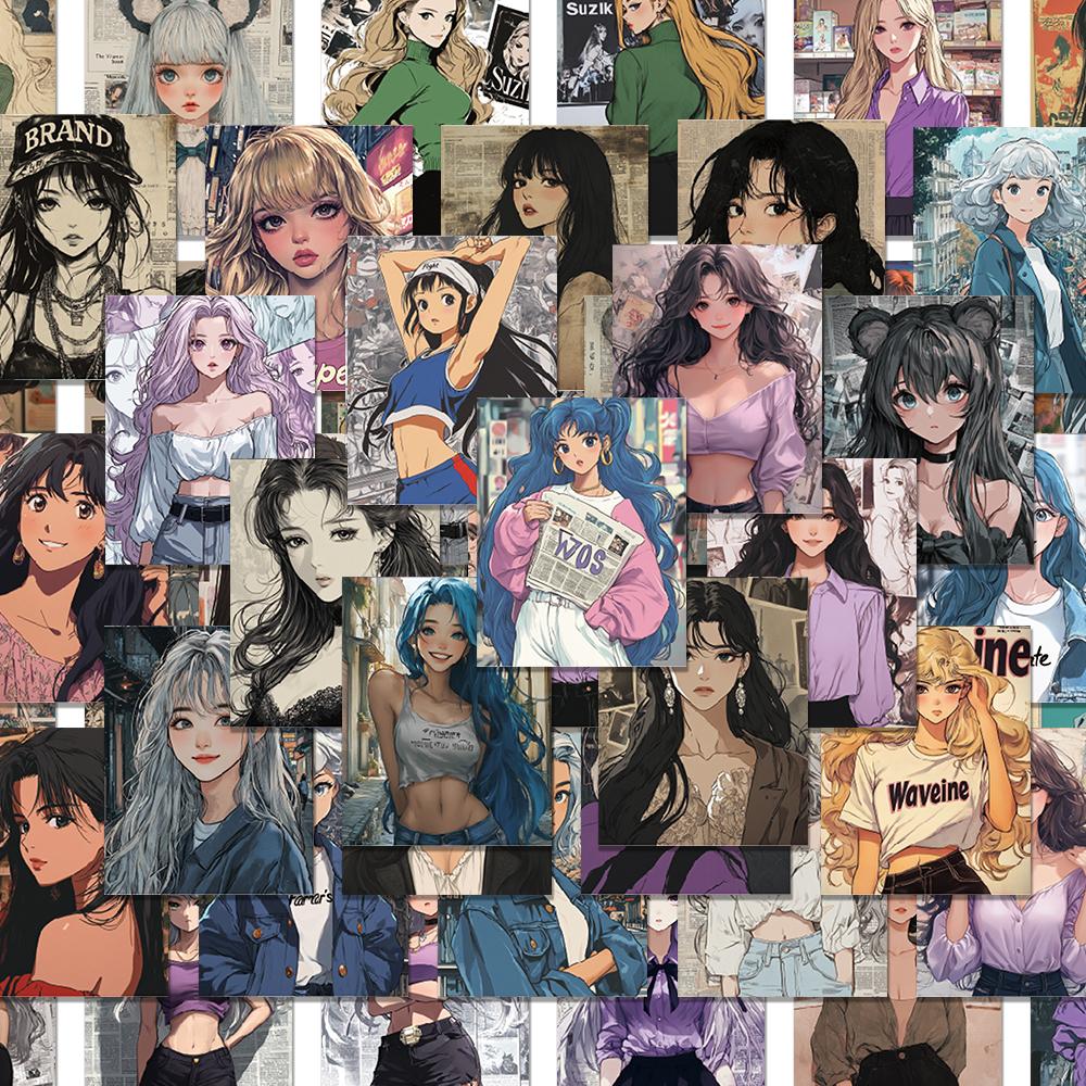 

64pcs, Comic Girl Creative Stickers, Stamp Stickers, DIY Scrapbooking, Books, Laptop, Mobile Phone, Holiday Gift or Reward Gift