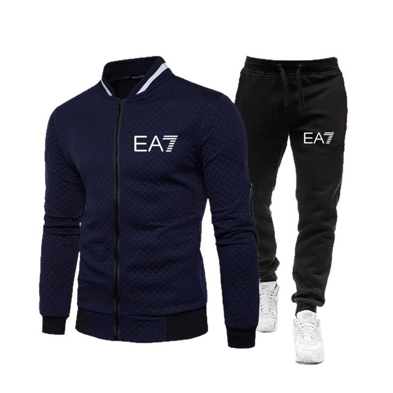 Herren Herbst/Winter Kariertes Baseballjacken- & Hoodie-Cardigan-Set