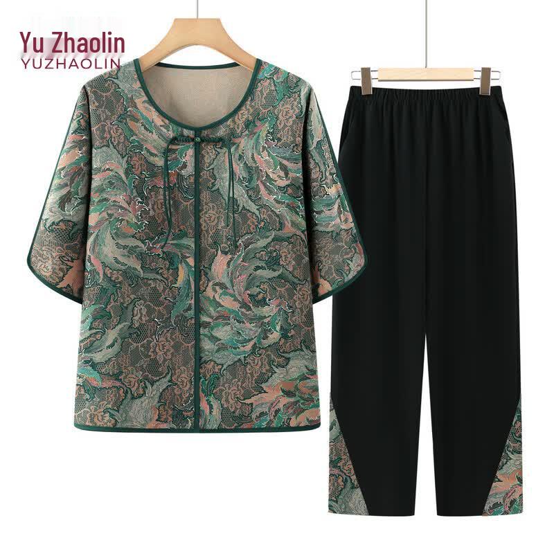 YUZHAOLIN Women s Retro Print Summer Two-Piece Set 6XL