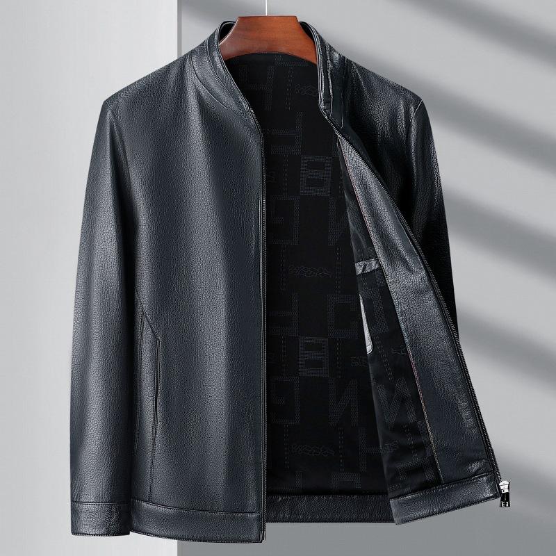 Leather Jacket Spring and Autumn Stand Collar Leather Jacket Men's Casual Middle-aged Dad Wear Sheepskin Leather Jacket Coat