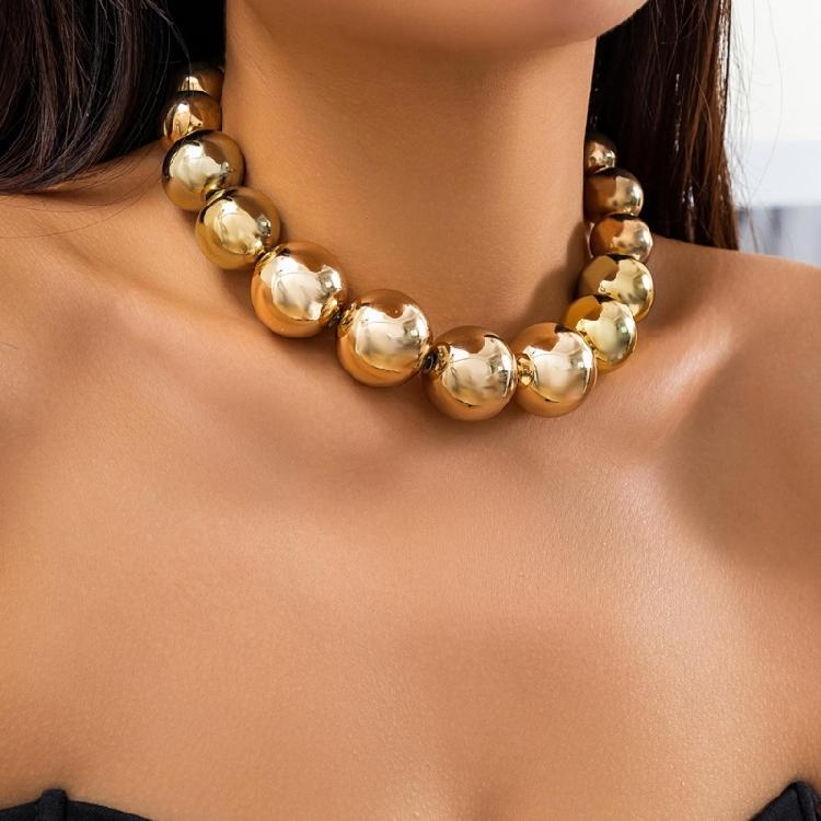 Vintage Big Beads Choker Necklace For Women Girls Exaggerated Clavicle Chain