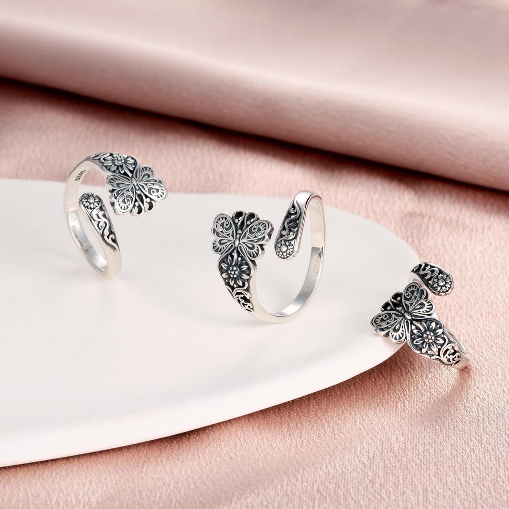 Spoon Ring Retro Butterfly & Flower Carving Symbol Of Beauty And History High Quality Gift For That Special Person