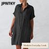 JPNTKY Fashion Summer Spring Solid Color Print POLO Neck Short Sleeve  Casual Dresses