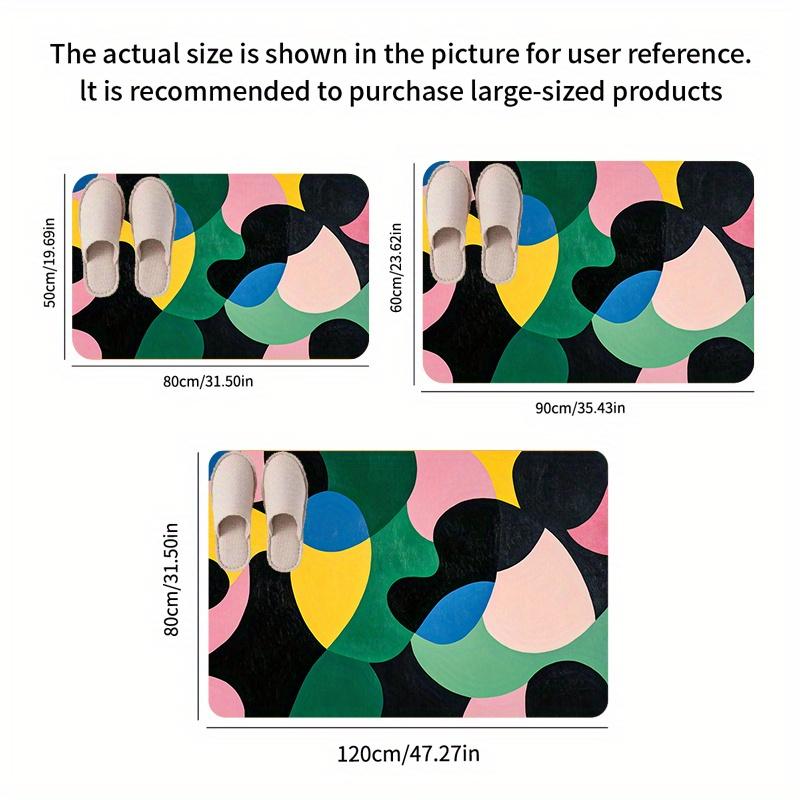 Flannel Thickness 0.47inch - 1pc Abstract Geometric Patchwork Pattern Door Mat, Colorful Irregular Shapes and Lines with Modern