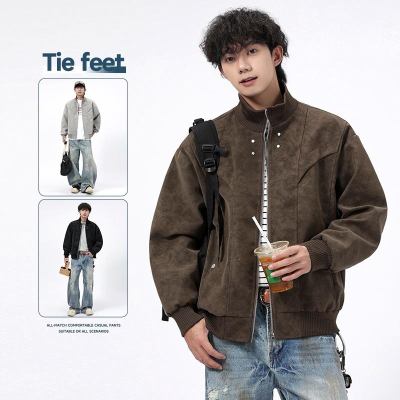 M-XL Spring and Autumn Men's Leather Jacket Season New Large Size Jacket Men's Lapel PU Leather Jacket Men's Corduroy Loose Trend Brand