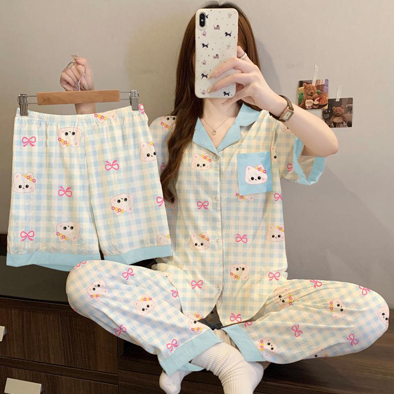 Cloud Cotton Cartoon Pony Pajamas: Women's 2026 Summer Three-Piece Set, Short Sleeve, Fun & Cute Homewear