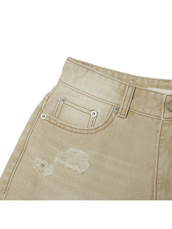 KIRSH Collection Damaged Short Denim Pants [Beige]