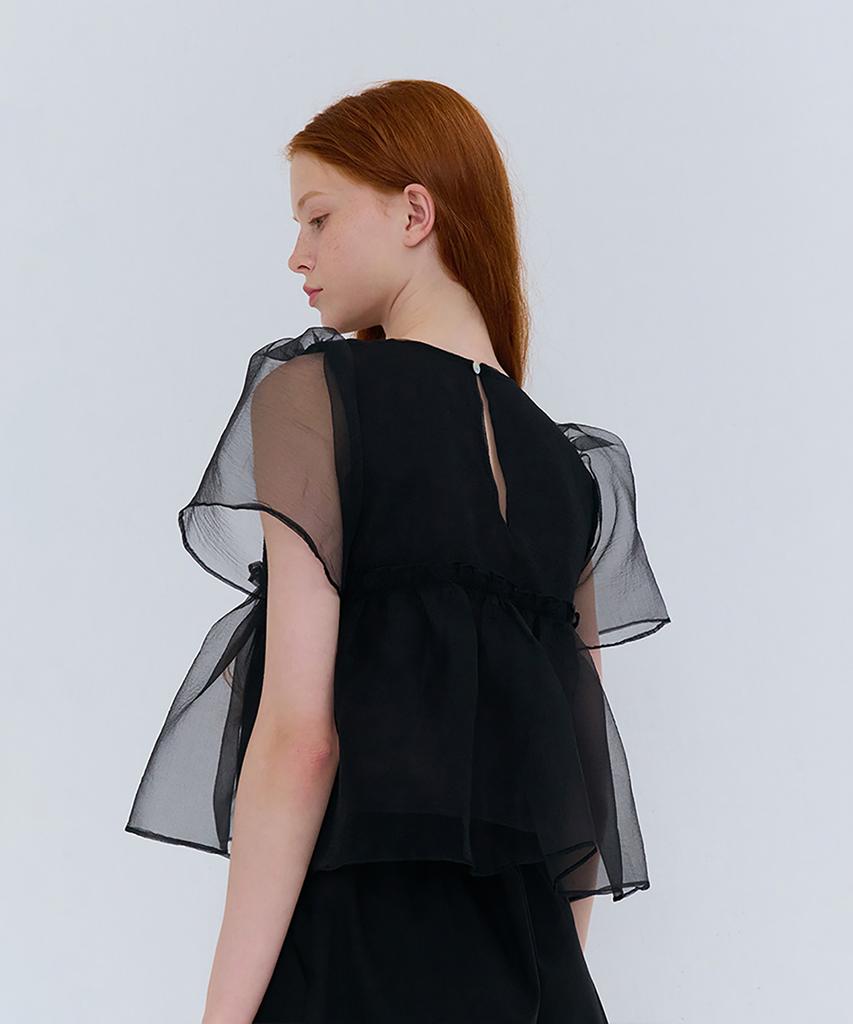 Kamino Summer Organza Shirred Blouse Black