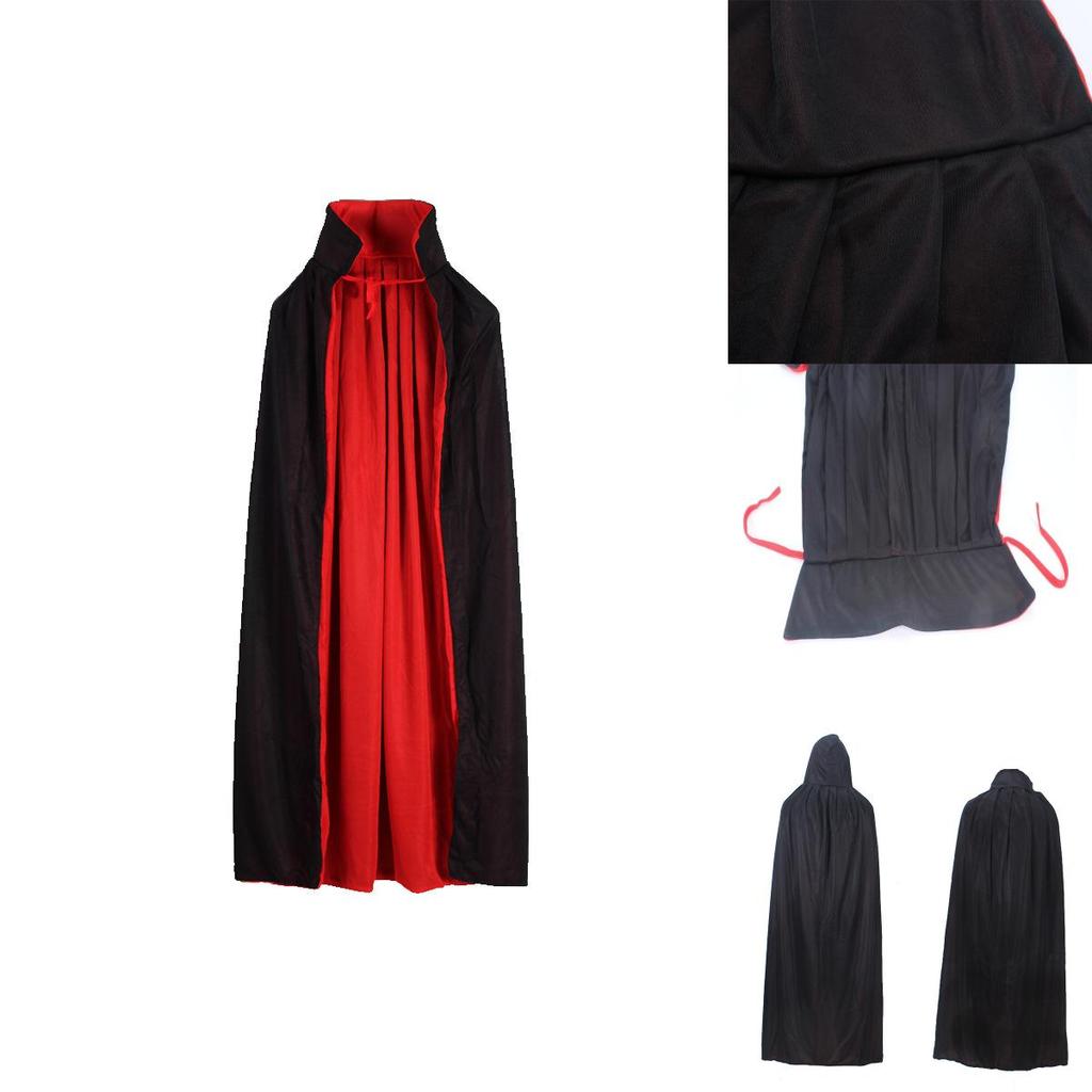 Halloween Vampire Cloak Hooded Cape For Adult And Kids Reversible Black And Red Cosplay Costume