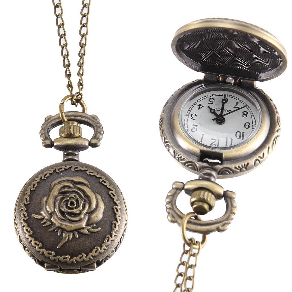 Retro Fashion Pocket Watch For Men Women Bronze Quartz Pocket Watch Alloy Hollow Gear Carved Case With Chain