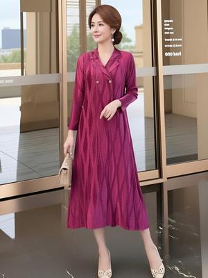 Elegant Dark Blue Slimming Commute Dress for Women - Loose Fit, High-End Style Long Skirt