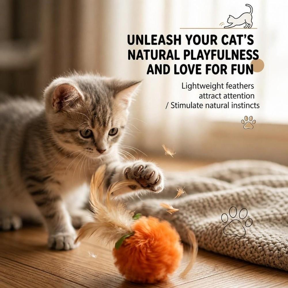 With Feather Cat Toy Persimmon-Shaped Interactive Chasing Pet Toy Portable Pet Toy Cats Kittens