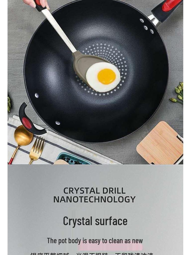 German Crystal Non-Stick Oilless Wok: Smoke-Free Flat Bottom Stir-Fry Pan for Induction & Gas Stoves.