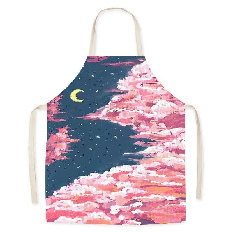 Oil Painting Landscape Sleeveless Linen Adult Children'S Apron Kitchen Hotel Essential Studio Baking Room Pottery Dress