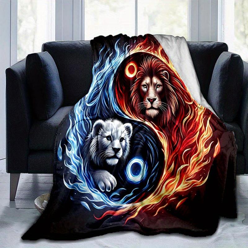 1pc Yin Yang Lions Blanket, Soft Warm Throw for Home Decor, Gift Idea, Living Room, Travel, Camping, Car Blankets