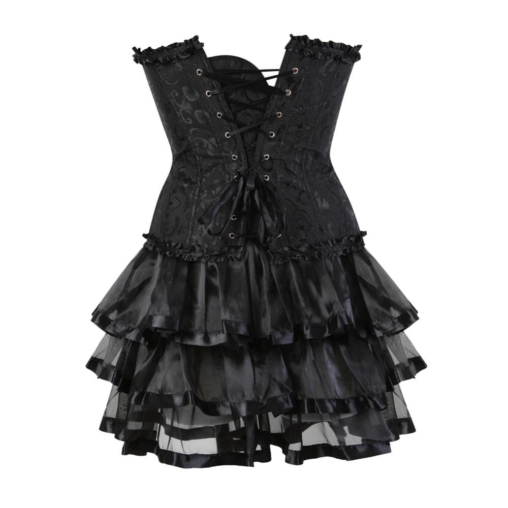 Caudatus Corset Plus Size Dress Skirts Set Tutu For Women Party Bustiers Costume Sexy Lace Up Vintage Corselet Clothing Black