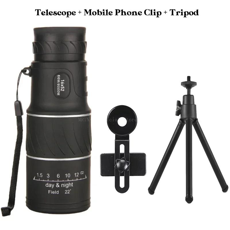 Kraftfullt 16X52 Monokulärt Teleskop HD Professionellt Långdistans 3000m Kikare Turism Spionglas För Camping Jakt