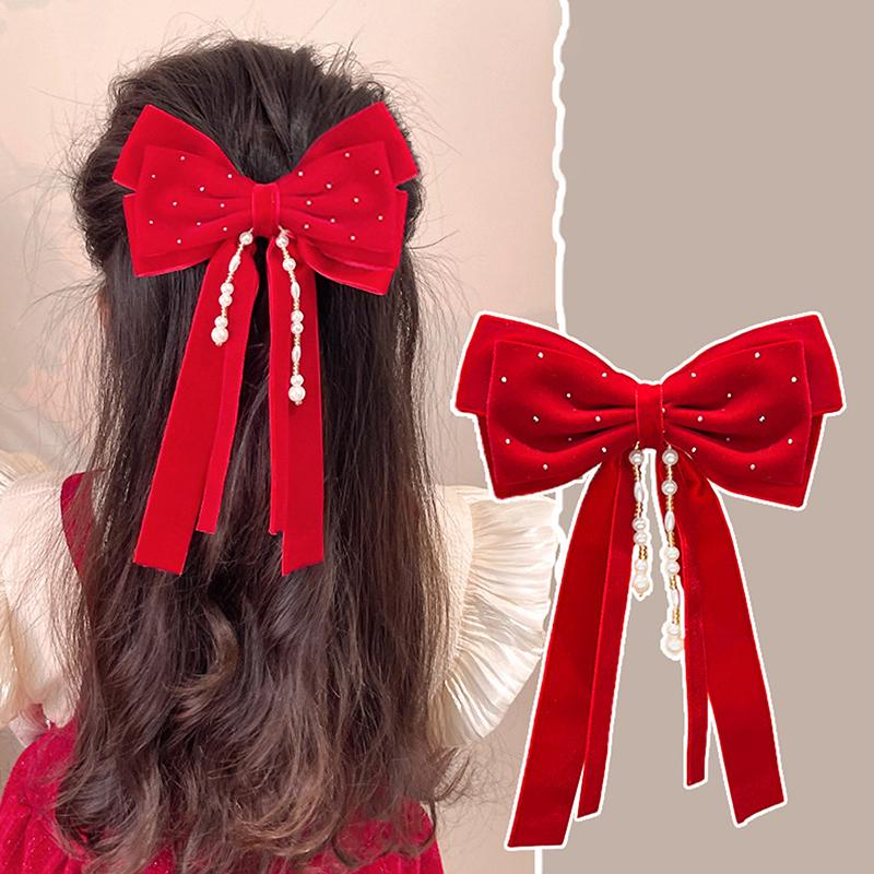 Rote Schleife Band Haar Clip Jahr Haarnadel Kawaii Haar Zubehör Für Frauen Mädchen Frühling Festival Haar Ornament