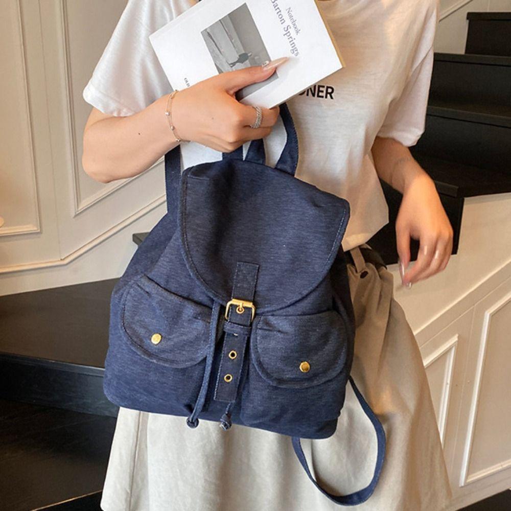 Korean Style Denim Drawstring Backpack Large Capacity Girl Travel Rucksack Women/men