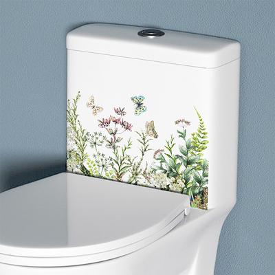 Green Plant Flower Butterfly Wall Sticker Bathroom Toilet Sticker Wc Self Adhesive Mural Beautify Home Decoration Decals