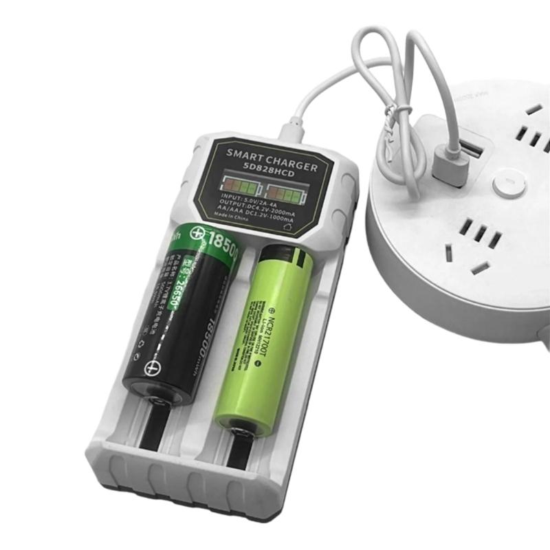 Double Slot USB C Battery Charging Universal For 2A 3A 14500 18650 21700 26650 Batteries With Intelligent Recognition
