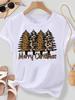 (Asian Size) Merry Christmas New Year Women's Top T Tee Festival O-neck Leopard Tree Style Clothing Print Fashion Ladies Graphic T-shirts