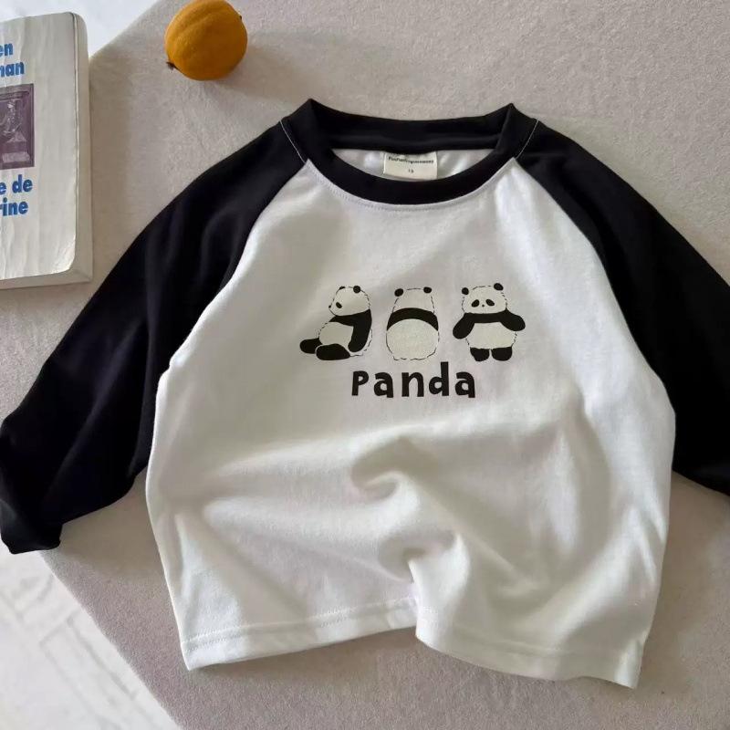 Kids Cotton Long Sleeve T Shirt Spring Autumn Cartoon Raglan Block Top For Boys Girls Casual Base Layer Tee