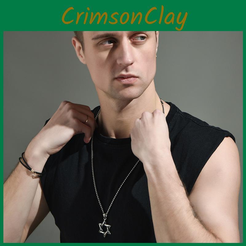 Elegant Six-point Star Hanging Pendant Necklace Crafted From Titanium Steel For Couples