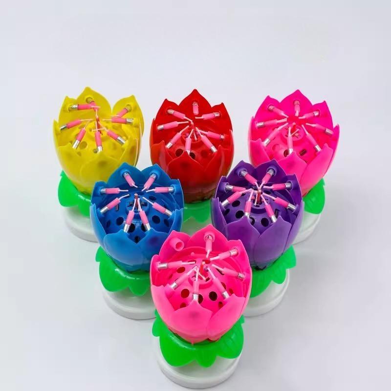New Lotus Birthday Candle Cake Decorations Creative Blossom Singing Music Surprise Rotating Candle Small Ornaments
