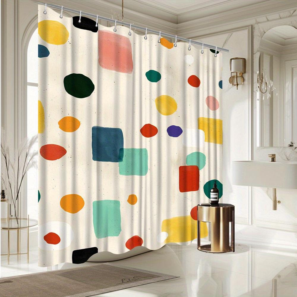 Abstract Geometric Shower Curtain, Colorful Polka Dot Design, Artistic Home Decor, Bath & Bathtub Decor
