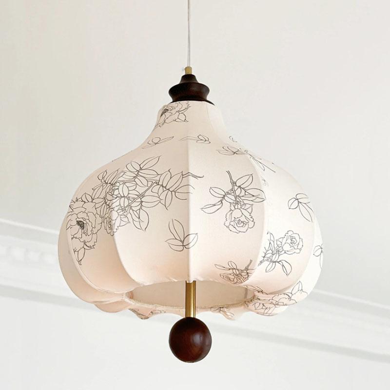 French Medieval Fabric Small Chandelier E27 Bedroom Print Living Room Light Restaurant Bar Decor Solid Wood Pendant Lamps