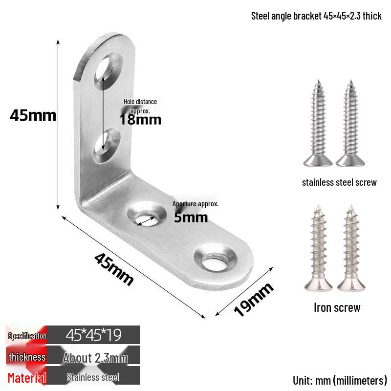 Thickened Stainless Steel 90° L-Shaped Bracket for Furniture and Shelves