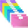 11 Pack Plastic Poly Filing Envelopes, Clear Document Folders US Letter A4 Size File Envelopes with Label Pocket & Paste Button for School Home Work