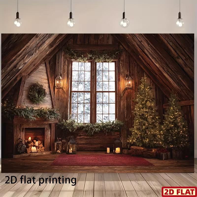 

2D Fireplace Backdrop Cozy Cabin Christmas Party Photography Background 47.2x31.5inch/120*80cm